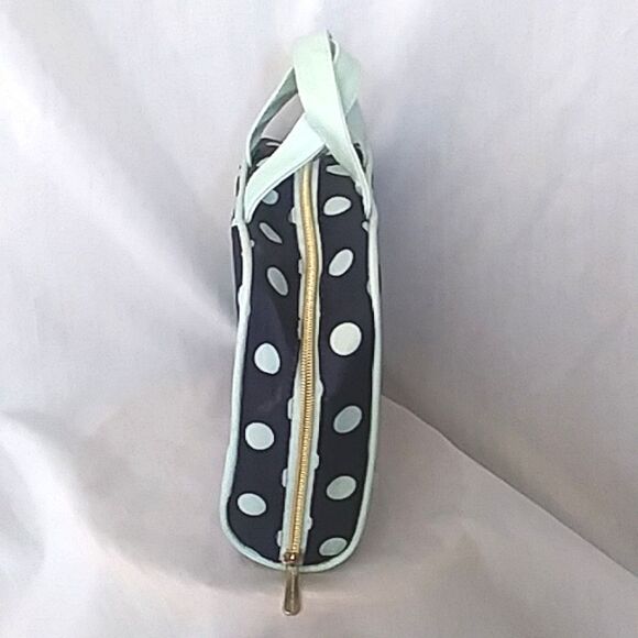 Adrienne Vittadini Cosmetic Storage 2 Piece Bags Polka Dot Navy Mint Like New - Picture 4 of 13